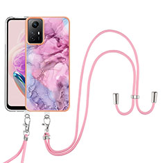 Coque Silicone Motif Fantaisie Souple Couleur Unie Etui Housse avec Laniere Strap YB7 pour Xiaomi Redmi Note 12S Violet Clair