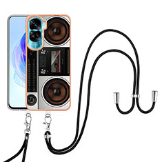 Coque Silicone Motif Fantaisie Souple Couleur Unie Etui Housse avec Laniere Strap YB8 pour Huawei Honor 90 Lite 5G Colorful