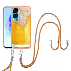 Coque Silicone Motif Fantaisie Souple Couleur Unie Etui Housse avec Laniere Strap YB8 pour Huawei Honor 90 Lite 5G Jaune