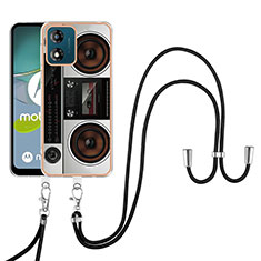 Coque Silicone Motif Fantaisie Souple Couleur Unie Etui Housse avec Laniere Strap YB8 pour Motorola Moto E13 Colorful