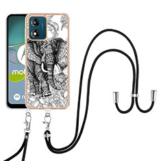 Coque Silicone Motif Fantaisie Souple Couleur Unie Etui Housse avec Laniere Strap YB8 pour Motorola Moto E13 Gris