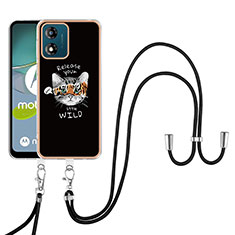 Coque Silicone Motif Fantaisie Souple Couleur Unie Etui Housse avec Laniere Strap YB8 pour Motorola Moto E13 Noir