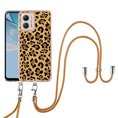 Coque Silicone Motif Fantaisie Souple Couleur Unie Etui Housse avec Laniere Strap YB8 pour Motorola Moto G53j 5G Marron