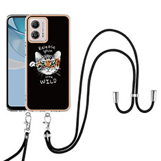 Coque Silicone Motif Fantaisie Souple Couleur Unie Etui Housse avec Laniere Strap YB8 pour Motorola Moto G53j 5G Noir