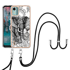 Coque Silicone Motif Fantaisie Souple Couleur Unie Etui Housse avec Laniere Strap YB8 pour Nokia C12 Gris