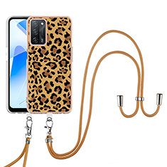 Coque Silicone Motif Fantaisie Souple Couleur Unie Etui Housse avec Laniere Strap YB8 pour Oppo A55 5G Marron