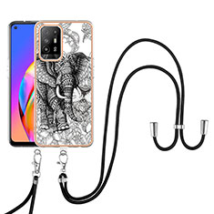 Coque Silicone Motif Fantaisie Souple Couleur Unie Etui Housse avec Laniere Strap YB8 pour Oppo A94 5G Gris