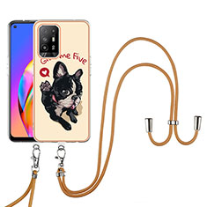 Coque Silicone Motif Fantaisie Souple Couleur Unie Etui Housse avec Laniere Strap YB8 pour Oppo A94 5G Kaki