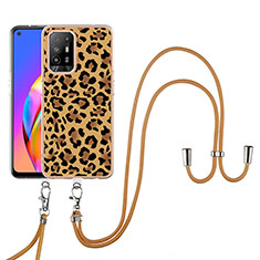 Coque Silicone Motif Fantaisie Souple Couleur Unie Etui Housse avec Laniere Strap YB8 pour Oppo A94 5G Marron