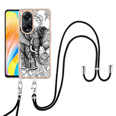 Coque Silicone Motif Fantaisie Souple Couleur Unie Etui Housse avec Laniere Strap YB8 pour Oppo A98 5G Gris