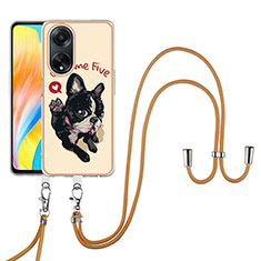 Coque Silicone Motif Fantaisie Souple Couleur Unie Etui Housse avec Laniere Strap YB8 pour Oppo A98 5G Kaki