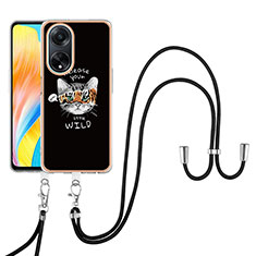 Coque Silicone Motif Fantaisie Souple Couleur Unie Etui Housse avec Laniere Strap YB8 pour Oppo A98 5G Noir