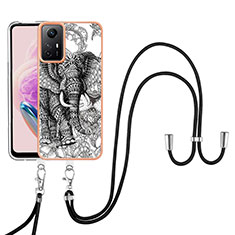 Coque Silicone Motif Fantaisie Souple Couleur Unie Etui Housse avec Laniere Strap YB8 pour Xiaomi Redmi Note 12S Gris