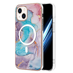 Coque Silicone Motif Fantaisie Souple Couleur Unie Etui Housse avec Mag-Safe Magnetic Magnetique pour Apple iPhone 15 Plus Bleu