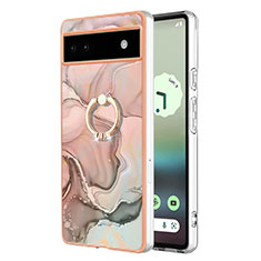 Coque Silicone Motif Fantaisie Souple Couleur Unie Etui Housse avec Support Bague Anneau Y01B pour Google Pixel 6a 5G Rose