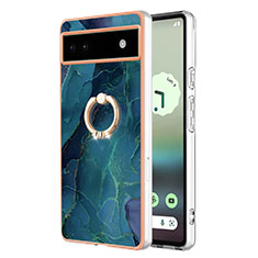 Coque Silicone Motif Fantaisie Souple Couleur Unie Etui Housse avec Support Bague Anneau Y01B pour Google Pixel 6a 5G Vert