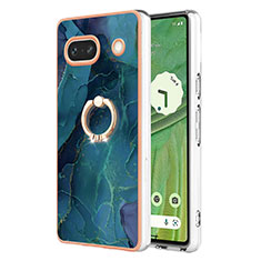 Coque Silicone Motif Fantaisie Souple Couleur Unie Etui Housse avec Support Bague Anneau Y01B pour Google Pixel 7a 5G Vert