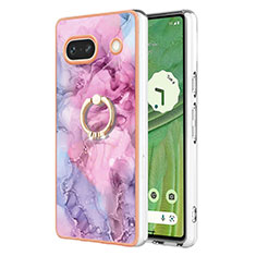 Coque Silicone Motif Fantaisie Souple Couleur Unie Etui Housse avec Support Bague Anneau Y01B pour Google Pixel 7a 5G Violet Clair