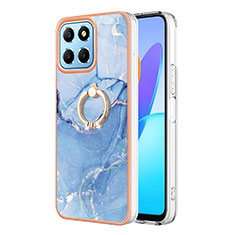 Coque Silicone Motif Fantaisie Souple Couleur Unie Etui Housse avec Support Bague Anneau Y01B pour Huawei Honor 70 Lite 5G Bleu