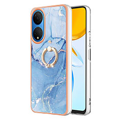 Coque Silicone Motif Fantaisie Souple Couleur Unie Etui Housse avec Support Bague Anneau Y01B pour Huawei Honor X7 Bleu