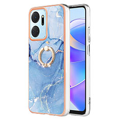 Coque Silicone Motif Fantaisie Souple Couleur Unie Etui Housse avec Support Bague Anneau Y01B pour Huawei Honor X7a Bleu