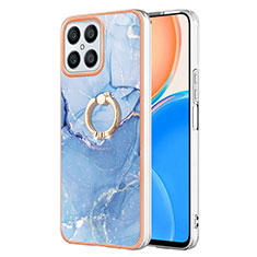 Coque Silicone Motif Fantaisie Souple Couleur Unie Etui Housse avec Support Bague Anneau Y01B pour Huawei Honor X8 4G Bleu