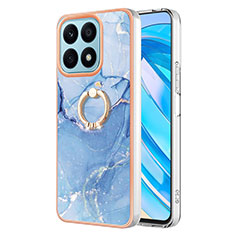 Coque Silicone Motif Fantaisie Souple Couleur Unie Etui Housse avec Support Bague Anneau Y01B pour Huawei Honor X8a 4G Bleu