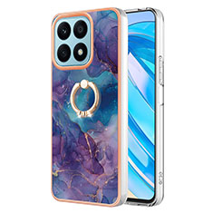 Coque Silicone Motif Fantaisie Souple Couleur Unie Etui Housse avec Support Bague Anneau Y01B pour Huawei Honor X8a 4G Violet