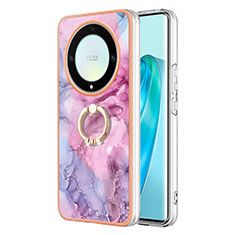 Coque Silicone Motif Fantaisie Souple Couleur Unie Etui Housse avec Support Bague Anneau Y01B pour Huawei Honor X9a 5G Violet Clair