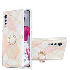 Coque Silicone Motif Fantaisie Souple Couleur Unie Etui Housse avec Support Bague Anneau Y01B pour LG Velvet 5G Rose