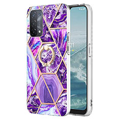 Coque Silicone Motif Fantaisie Souple Couleur Unie Etui Housse avec Support Bague Anneau Y01B pour OnePlus Nord N200 5G Violet