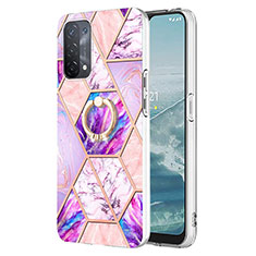 Coque Silicone Motif Fantaisie Souple Couleur Unie Etui Housse avec Support Bague Anneau Y01B pour Oppo A74 5G Violet Clair