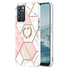 Coque Silicone Motif Fantaisie Souple Couleur Unie Etui Housse avec Support Bague Anneau Y01B pour Oppo Reno6 5G Rose