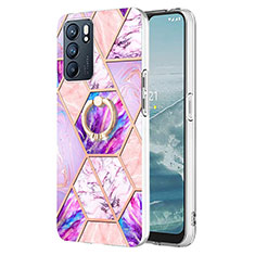 Coque Silicone Motif Fantaisie Souple Couleur Unie Etui Housse avec Support Bague Anneau Y01B pour Oppo Reno6 5G Violet Clair