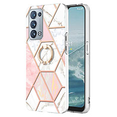 Coque Silicone Motif Fantaisie Souple Couleur Unie Etui Housse avec Support Bague Anneau Y01B pour Oppo Reno6 Pro+ Plus 5G Rose