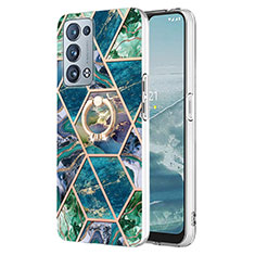 Coque Silicone Motif Fantaisie Souple Couleur Unie Etui Housse avec Support Bague Anneau Y01B pour Oppo Reno6 Pro+ Plus 5G Vert Nuit