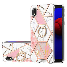 Coque Silicone Motif Fantaisie Souple Couleur Unie Etui Housse avec Support Bague Anneau Y01B pour Samsung Galaxy A01 Core Rose