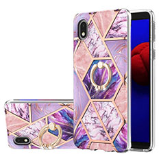 Coque Silicone Motif Fantaisie Souple Couleur Unie Etui Housse avec Support Bague Anneau Y01B pour Samsung Galaxy A01 Core Violet Clair