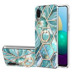 Coque Silicone Motif Fantaisie Souple Couleur Unie Etui Housse avec Support Bague Anneau Y01B pour Samsung Galaxy A02 Vert