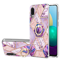 Coque Silicone Motif Fantaisie Souple Couleur Unie Etui Housse avec Support Bague Anneau Y01B pour Samsung Galaxy A02 Violet Clair