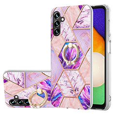 Coque Silicone Motif Fantaisie Souple Couleur Unie Etui Housse avec Support Bague Anneau Y01B pour Samsung Galaxy A04s Violet Clair