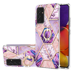 Coque Silicone Motif Fantaisie Souple Couleur Unie Etui Housse avec Support Bague Anneau Y01B pour Samsung Galaxy A05s Violet Clair