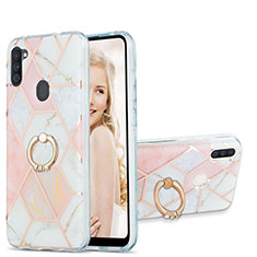 Coque Silicone Motif Fantaisie Souple Couleur Unie Etui Housse avec Support Bague Anneau Y01B pour Samsung Galaxy A11 Rose