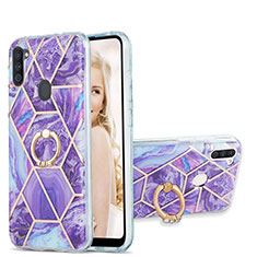 Coque Silicone Motif Fantaisie Souple Couleur Unie Etui Housse avec Support Bague Anneau Y01B pour Samsung Galaxy A11 Violet