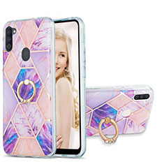 Coque Silicone Motif Fantaisie Souple Couleur Unie Etui Housse avec Support Bague Anneau Y01B pour Samsung Galaxy A11 Violet Clair