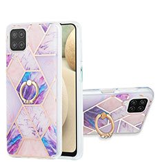 Coque Silicone Motif Fantaisie Souple Couleur Unie Etui Housse avec Support Bague Anneau Y01B pour Samsung Galaxy A12 Violet Clair