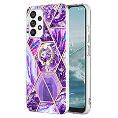 Coque Silicone Motif Fantaisie Souple Couleur Unie Etui Housse avec Support Bague Anneau Y01B pour Samsung Galaxy A13 4G Violet