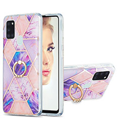 Coque Silicone Motif Fantaisie Souple Couleur Unie Etui Housse avec Support Bague Anneau Y01B pour Samsung Galaxy A21s Violet Clair