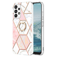 Coque Silicone Motif Fantaisie Souple Couleur Unie Etui Housse avec Support Bague Anneau Y01B pour Samsung Galaxy A23 5G Rose