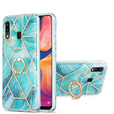 Coque Silicone Motif Fantaisie Souple Couleur Unie Etui Housse avec Support Bague Anneau Y01B pour Samsung Galaxy A30 Pastel Vert